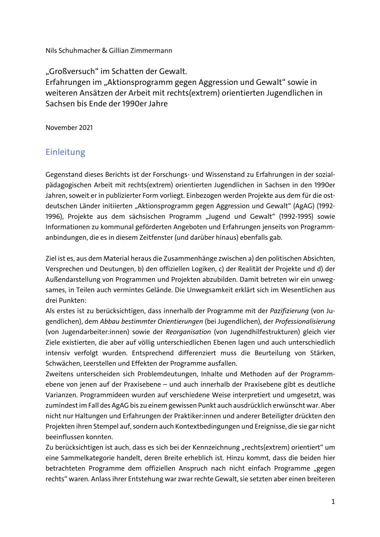 Cover \`Großversuch´ im Schatten der Gewalt